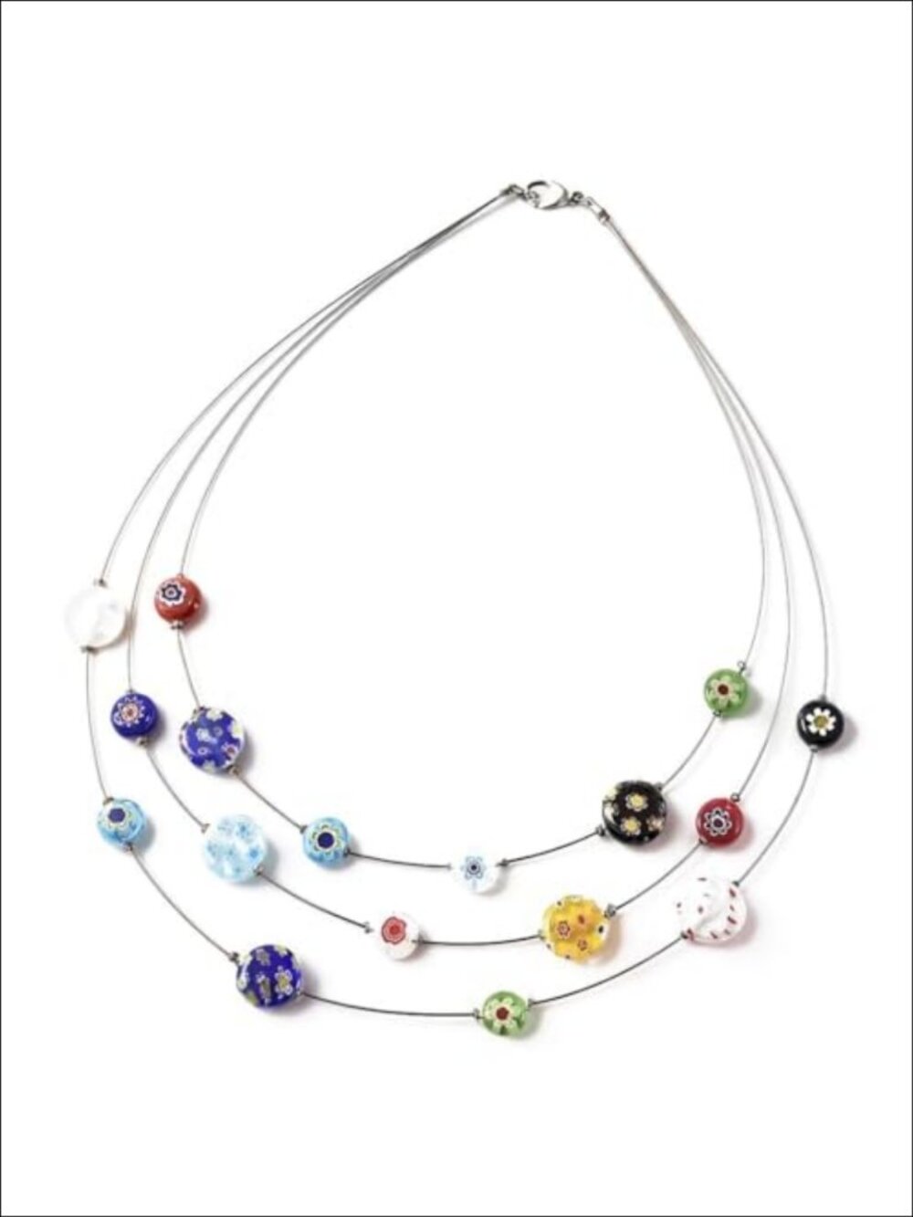 Murano Style Millefiori Glass Layered Necklace Stainless Steel Boho Statement